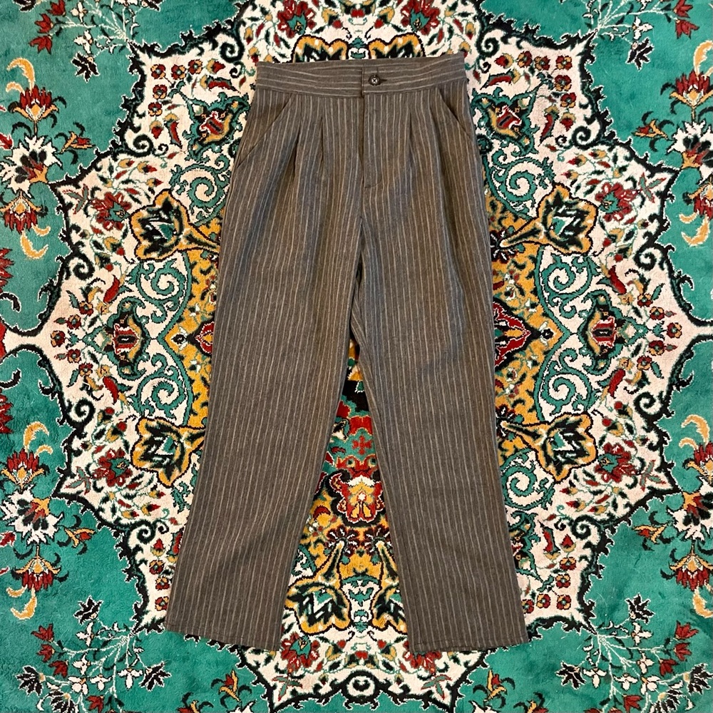 Grey Striped  High Waisted Trousers
